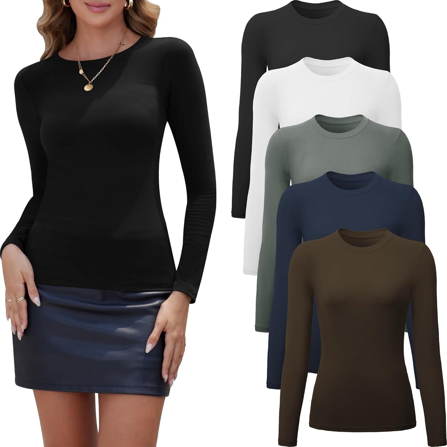5 Pack Long Sleeve Tops for Women - Stylish and Versatile Wear