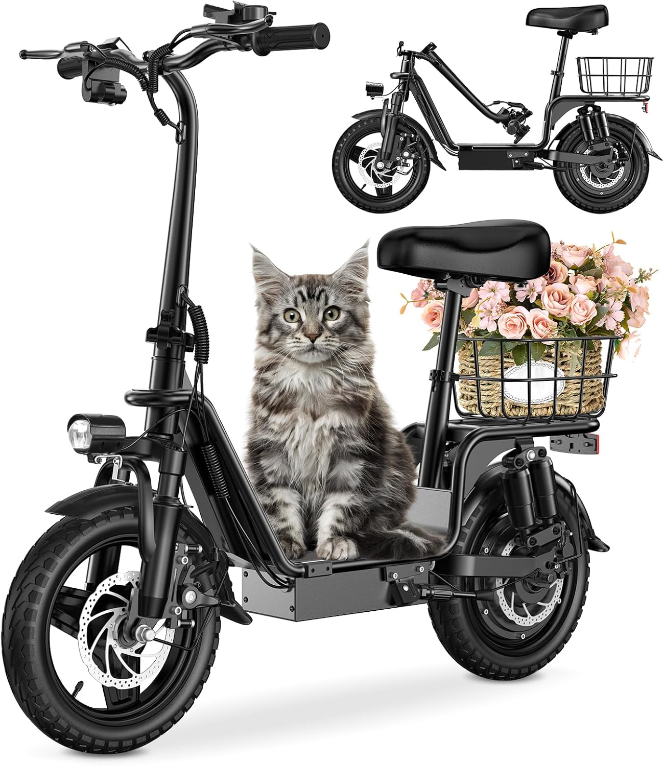 Adults Electric Scooter with Seat, 750W Motor, 20MPH Speed