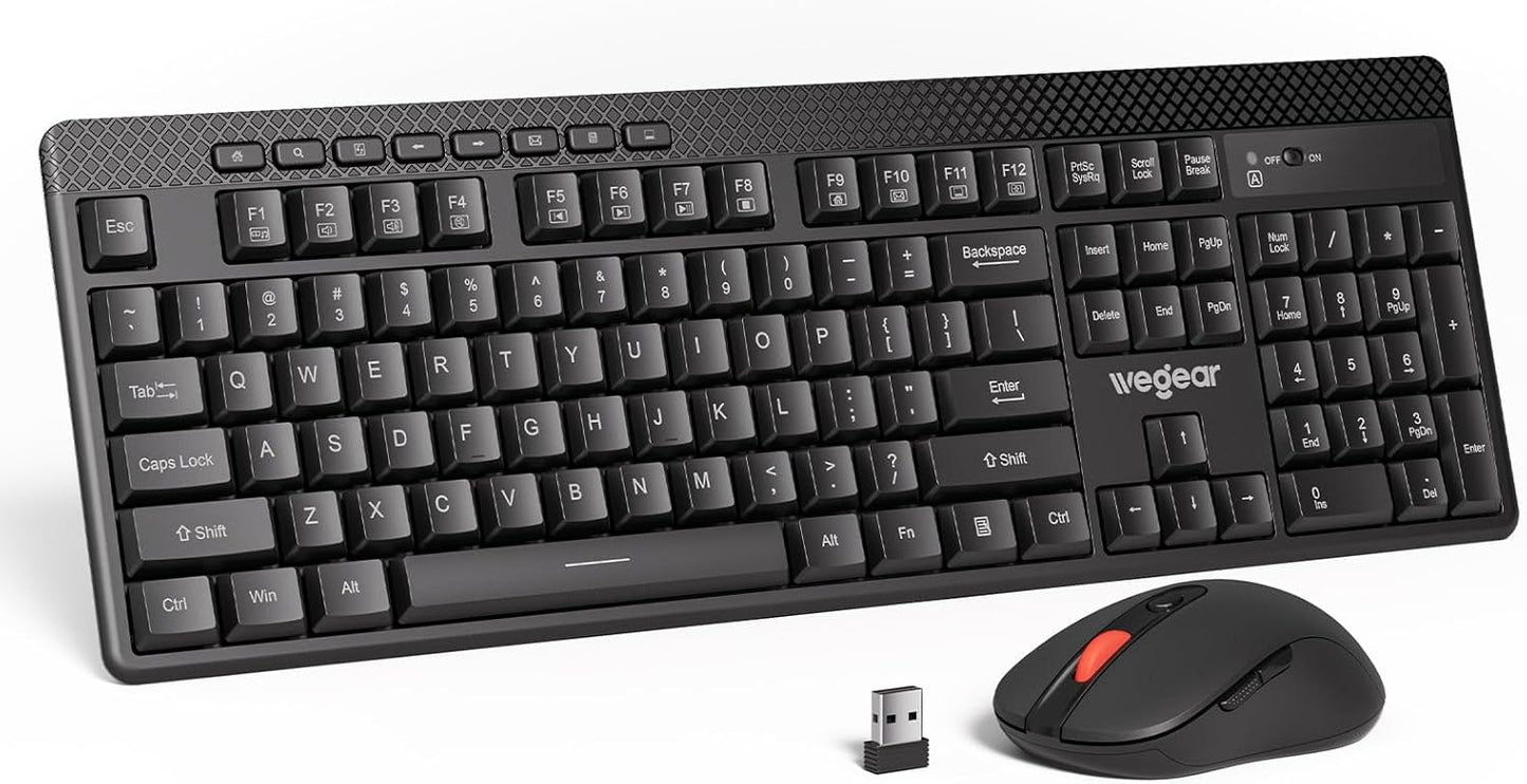 Silent Touch 2.4G Wireless Keyboard & Mouse Combo for PC | Full Size 104-Key with Shortcuts - Black