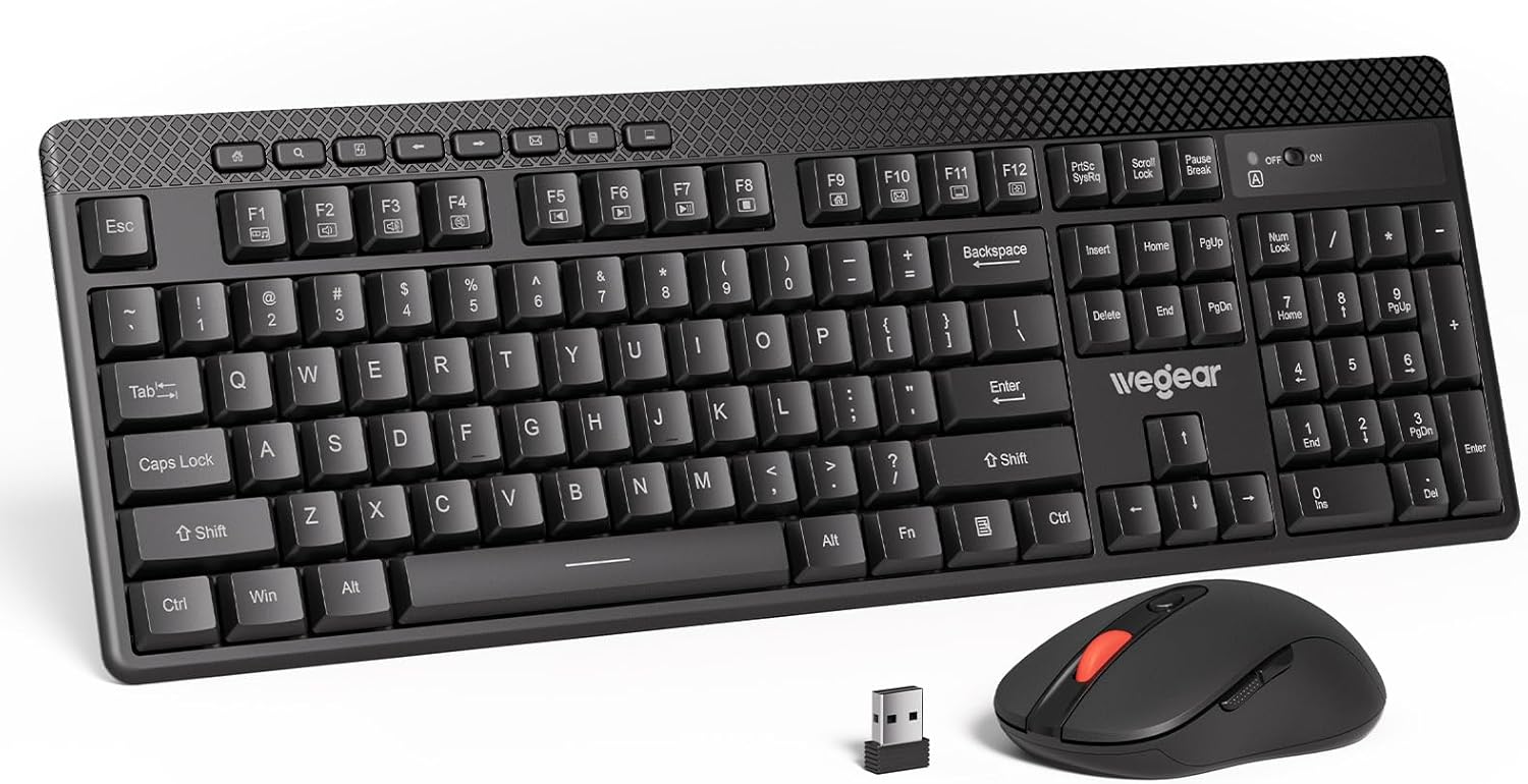 Silent Touch 2.4G Wireless Keyboard & Mouse Combo for PC | Full Size 104-Key with Shortcuts - Black