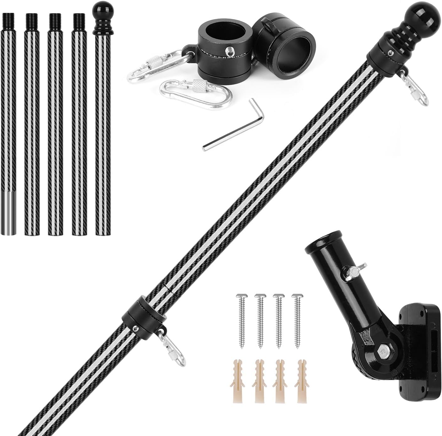 6FT Carbon Fiber Flag Pole Kit for Outside House Use