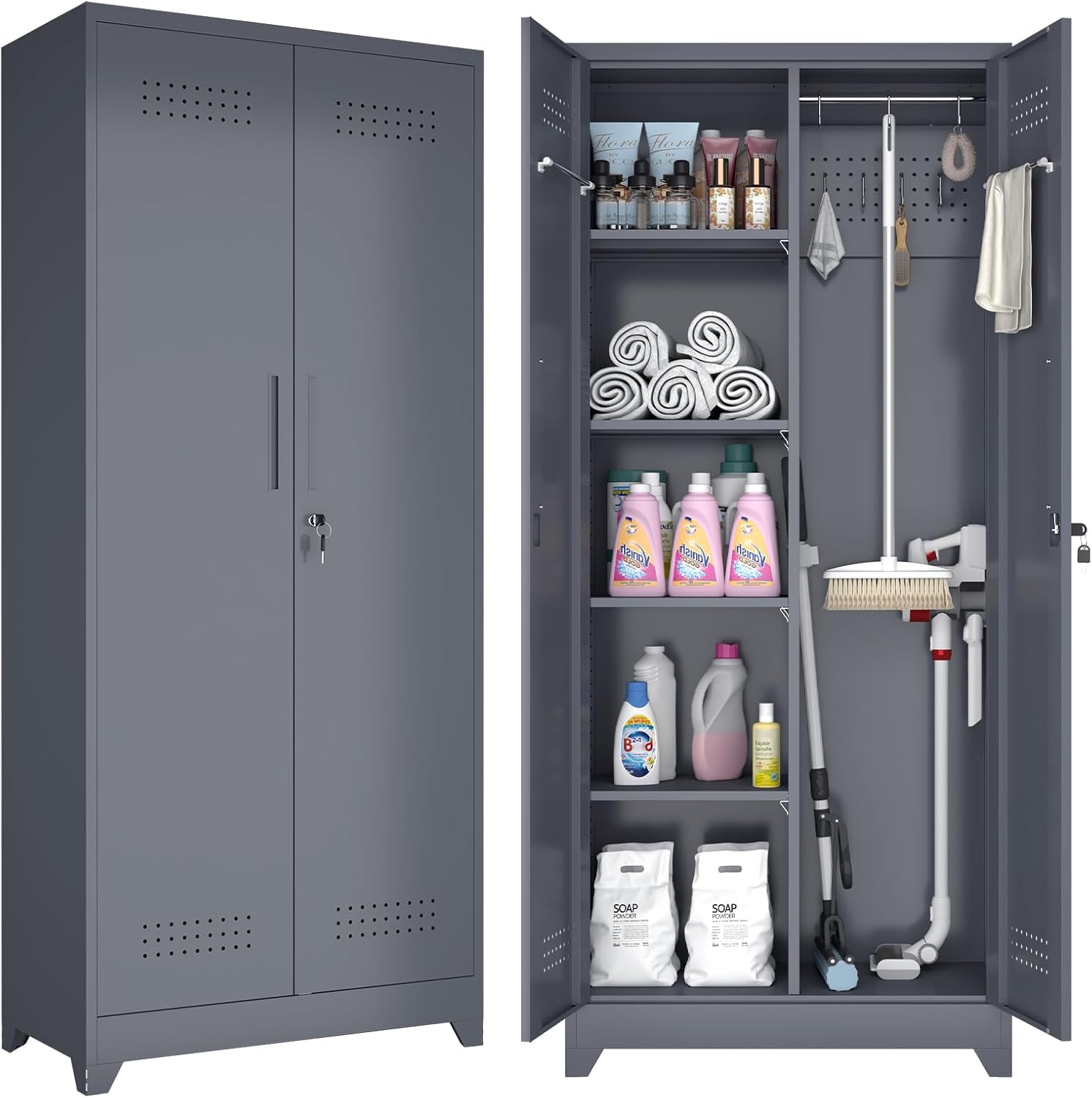 GREATMEET 72.8in H Utility Closet for Brooms and Mops Storage