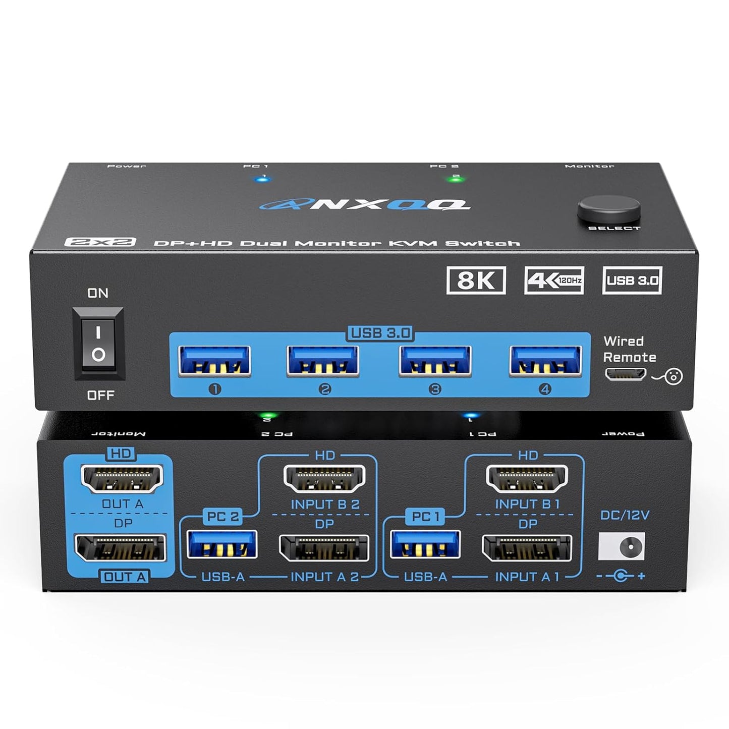 KVM Switch for 2 Monitors and 2 Computers with USB Ports