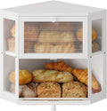 Corner Bread Box for Kitchen Countertop - Double Layer Bamboo