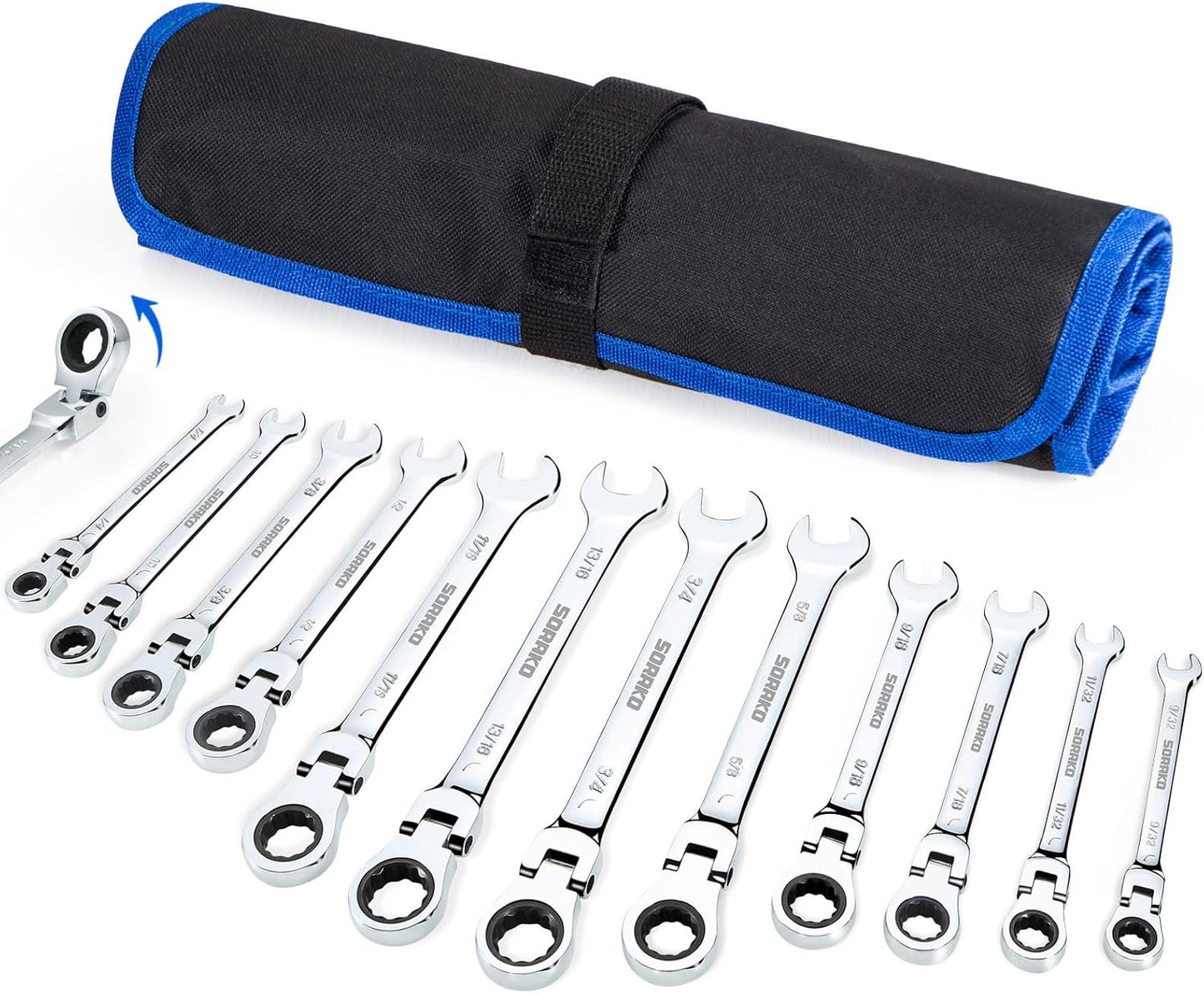 SORAKO Flex Head Ratcheting Wrench Set - 16 Piece SAE Kit