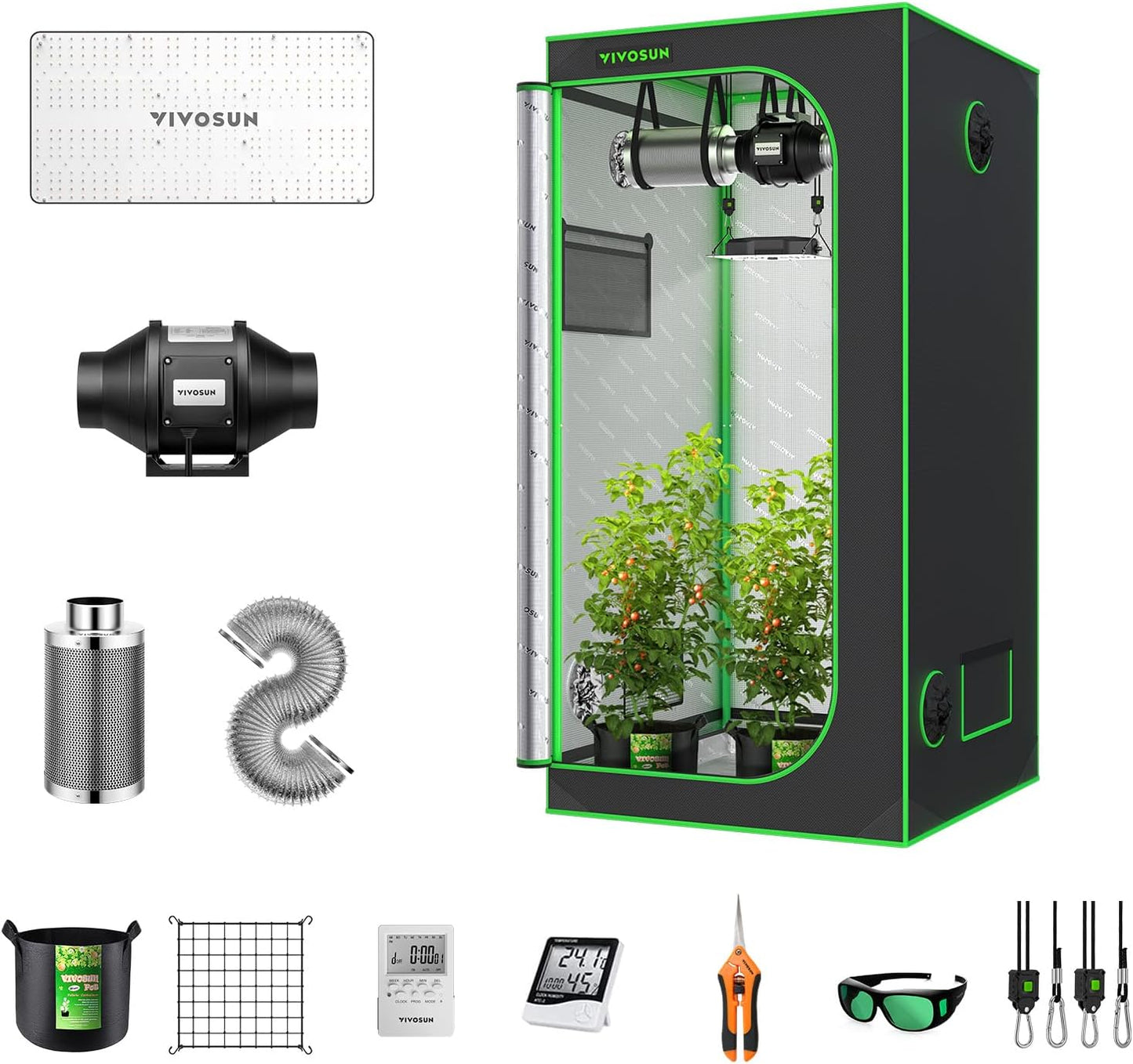 VIVOSUN 3x3 Grow Tent System w/ LED Light & Fan - Complete Kit