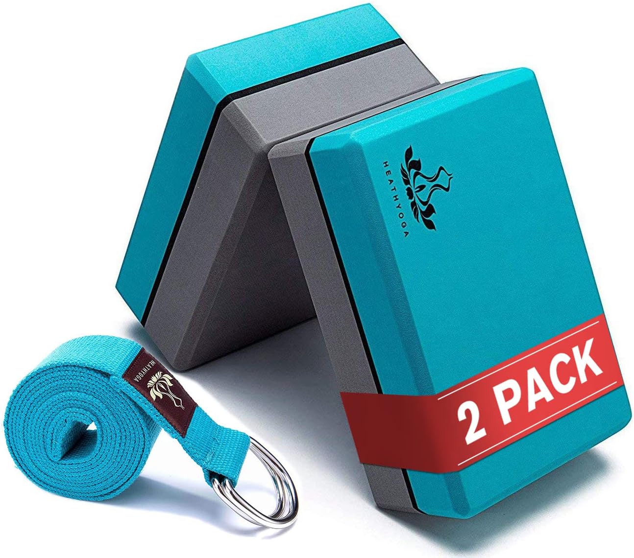 Heathyoga 2 Pack Yoga Blocks & Strap for Flexibility