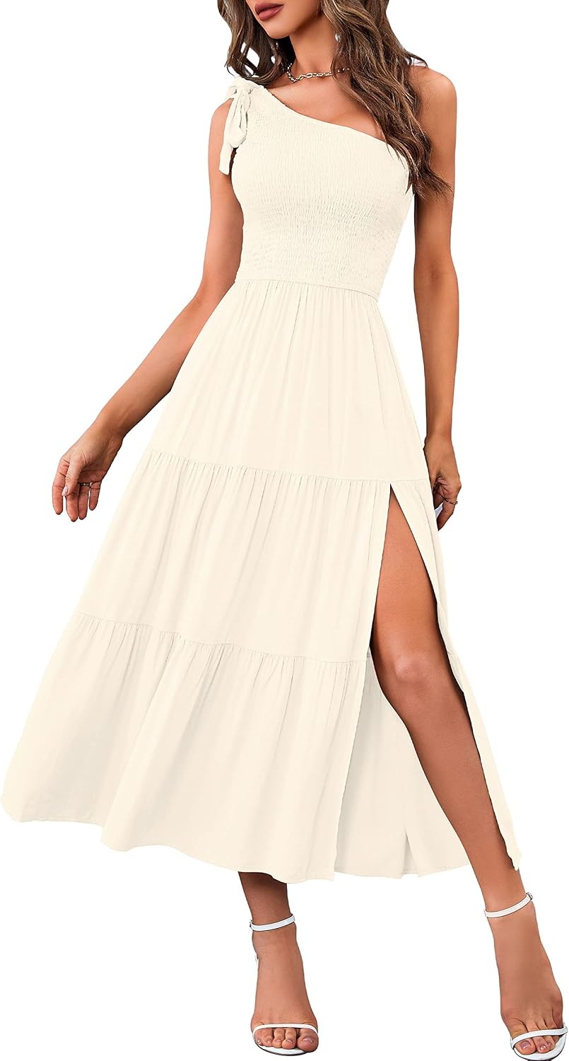MEROKEETY Women's Summer One Shoulder Midi Dress for Parties