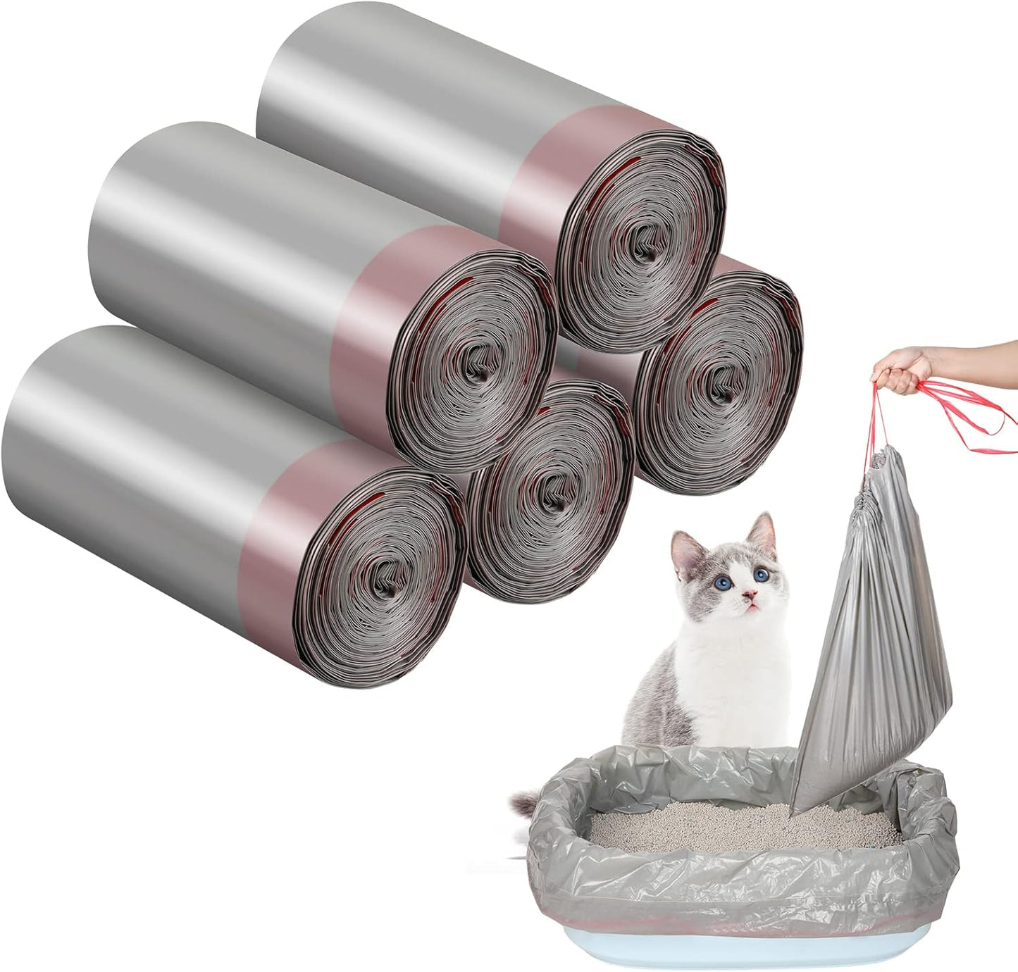 Jumbo Cat Litter Box Liners - 50 Count Drawstring Bags