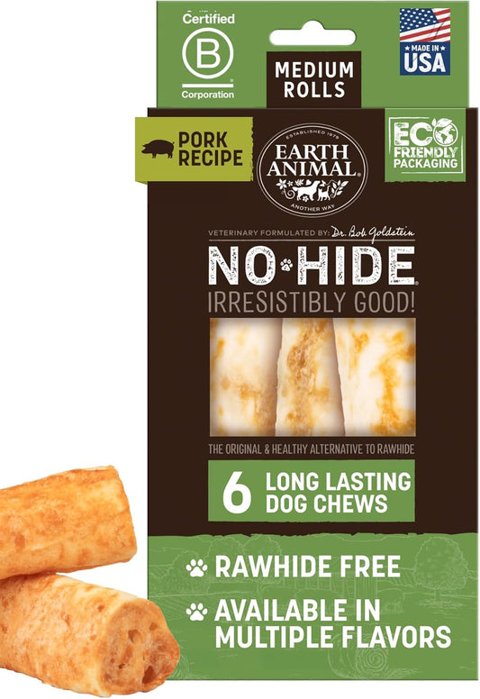 Earth Animal No Hide Medium Pork Chews for Large Dogs - 6 Count