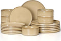 E-far Stoneware Dinnerware Set, 18-Piece Modern Caramel Khaki