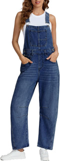 Women's Denim Overall Wide Leg Bib Jumpsuit - Casual Stretch Fit