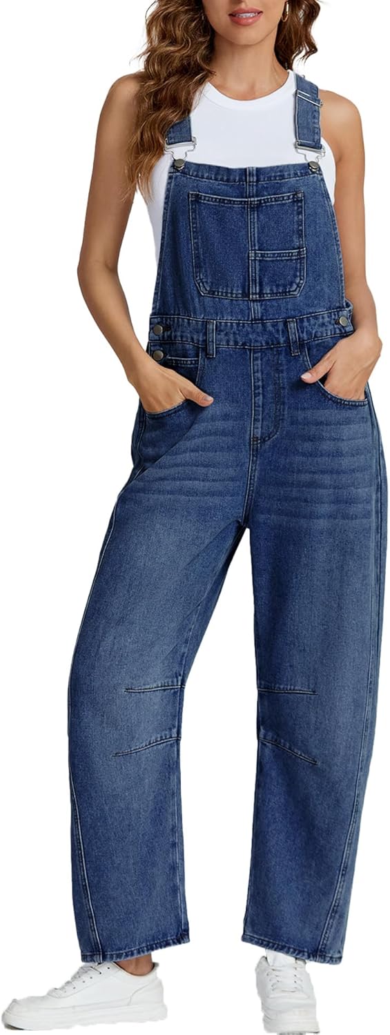 Ladyful Women's Denim Overall Casual Wide Leg Bib Jeans Romper