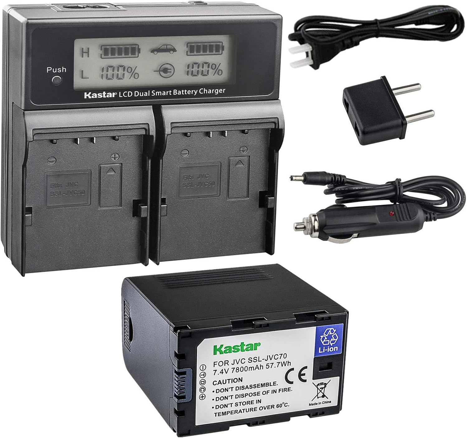 Kastar LCD Dual Fast Charger & Battery for JVC Camcorders