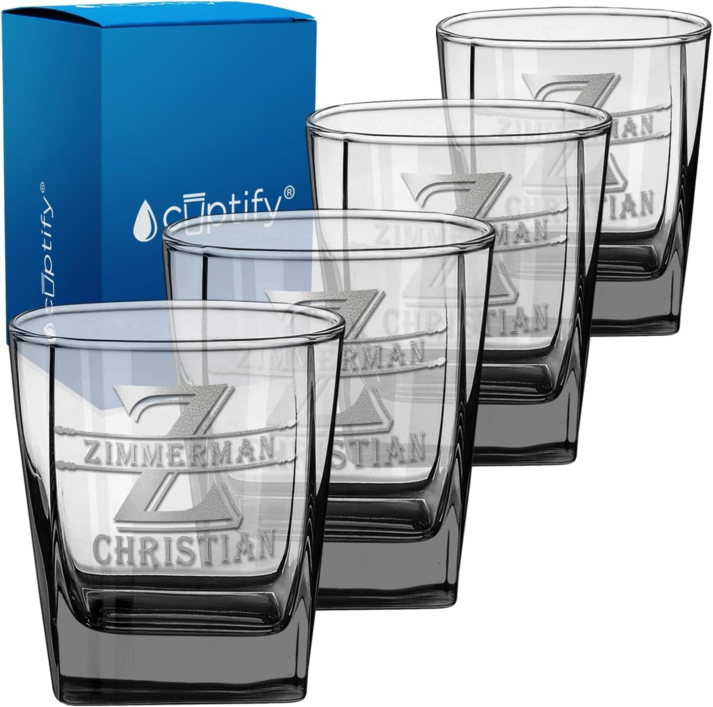 Custom Monogrammed Whiskey Glass Set of 4 for Gifting