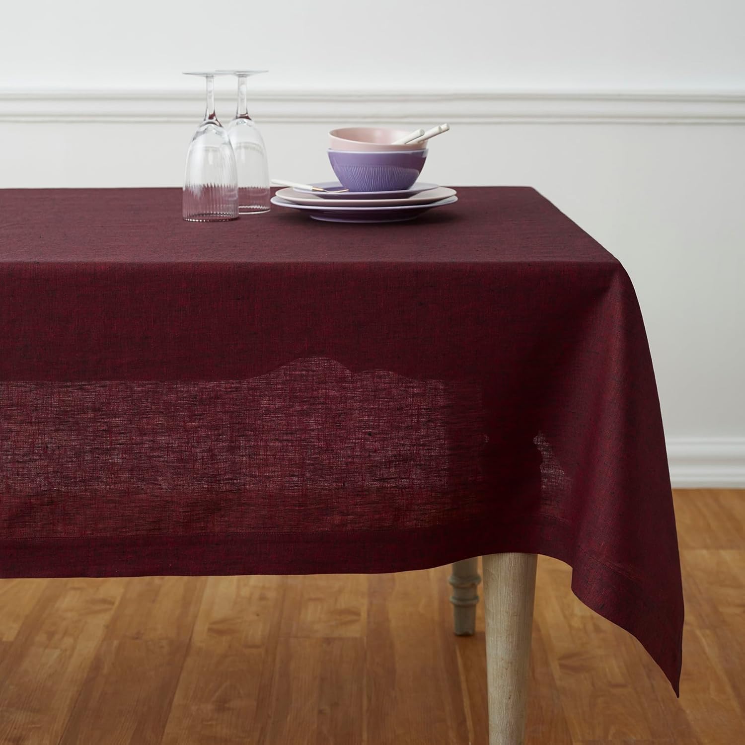 Red Garnet Tablecloth 54 x 72 Inch - 100% Pure Linen Quality