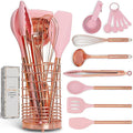 Copper and Pink Kitchen Utensils Set - 17-Piece Silicone Cooking Tools