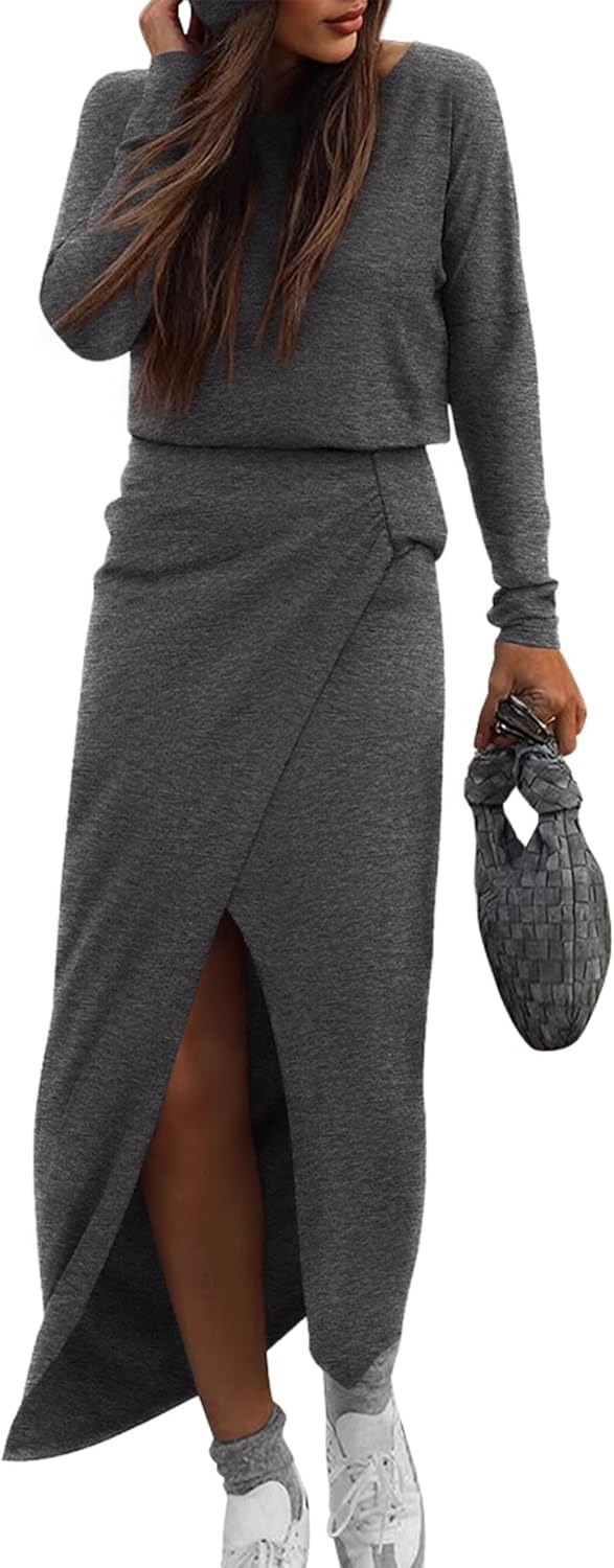 KIRUNDO Fall Dresses for Women 2025 Long Sleeve Maxi Dress