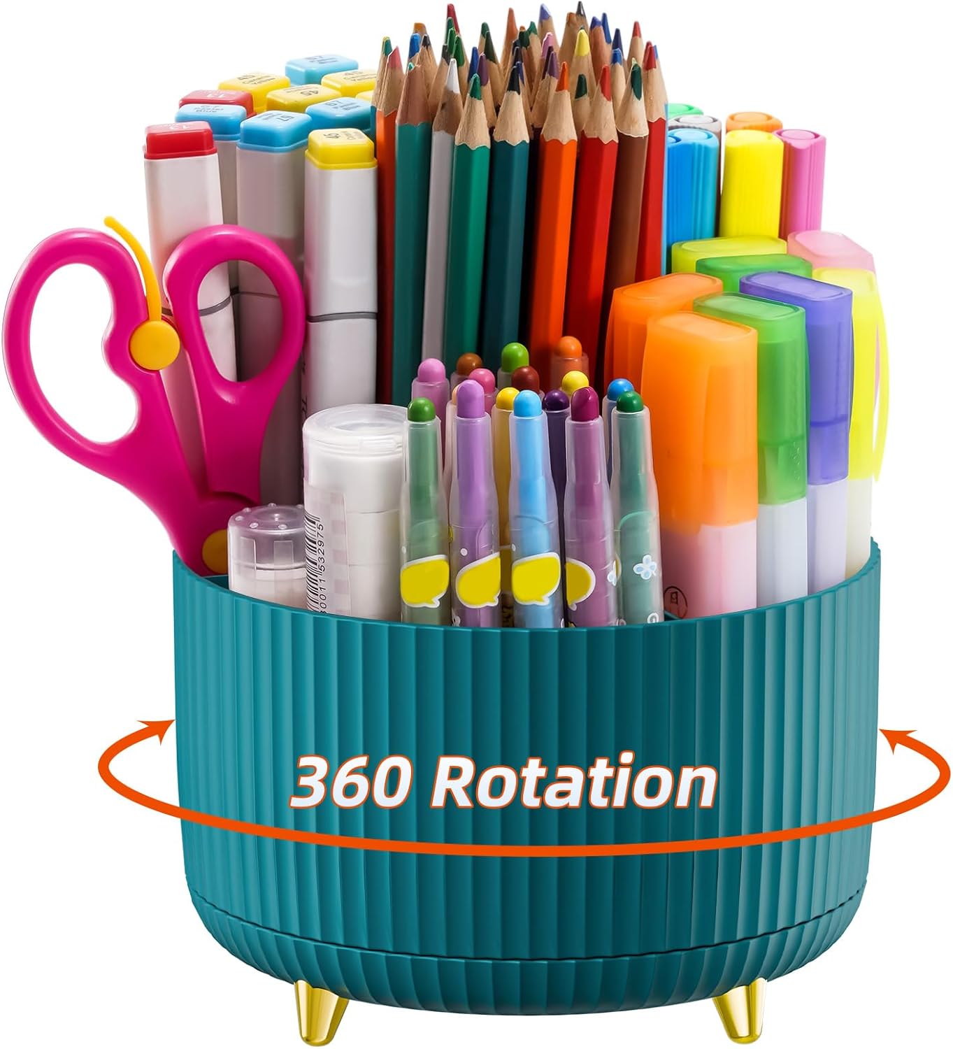 Marbrasse 360 Rotating Desk Organizer - 5 Compartment Pen Holder