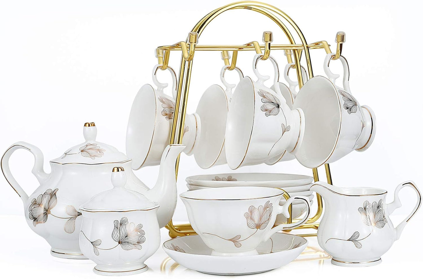 Elegant 22-Piece Porcelain Tea Set for Tea and Coffee Lovers