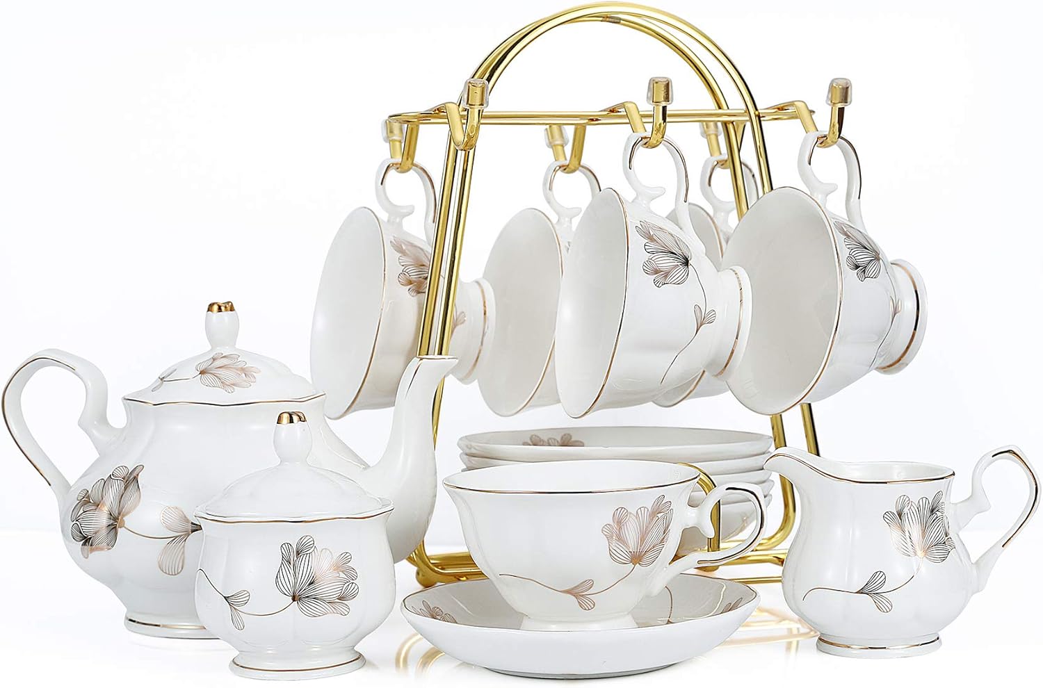 Elegant 22-Piece Porcelain Tea Set for Tea and Coffee Lovers