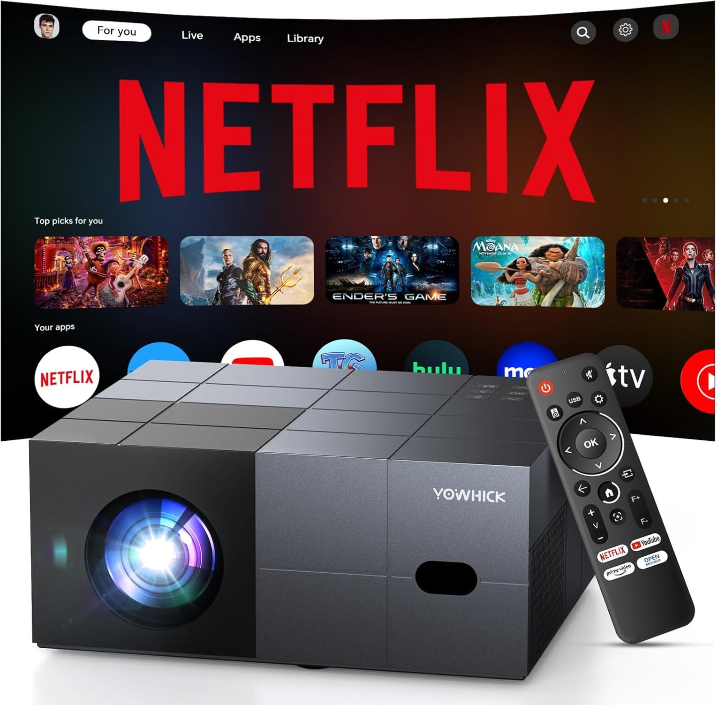 YOWHICK Smart Projector with Netflix, Dolby Audio & WiFi 6