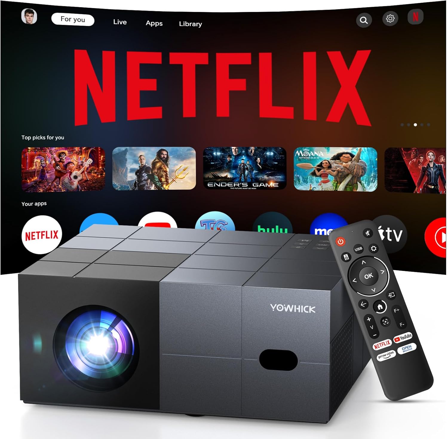 YOWHICK Smart Projector with Netflix, Dolby Audio & WiFi 6