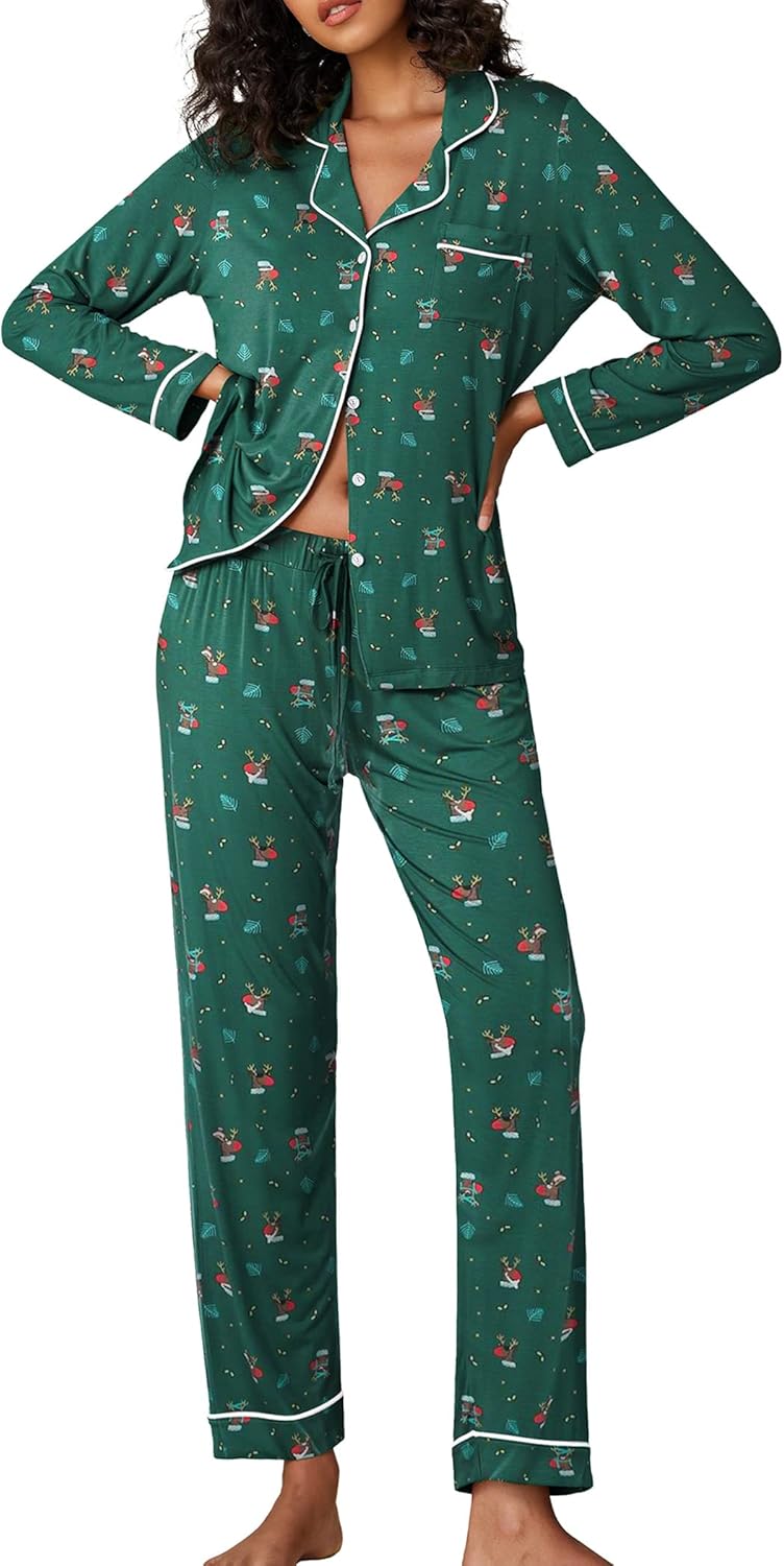 Ekouaer Pajamas Women's Long Sleeve Sleepwear Soft Button Down Set