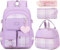 3PCS School Backpack for Student Women Teen Girls - Waterproof Plaid