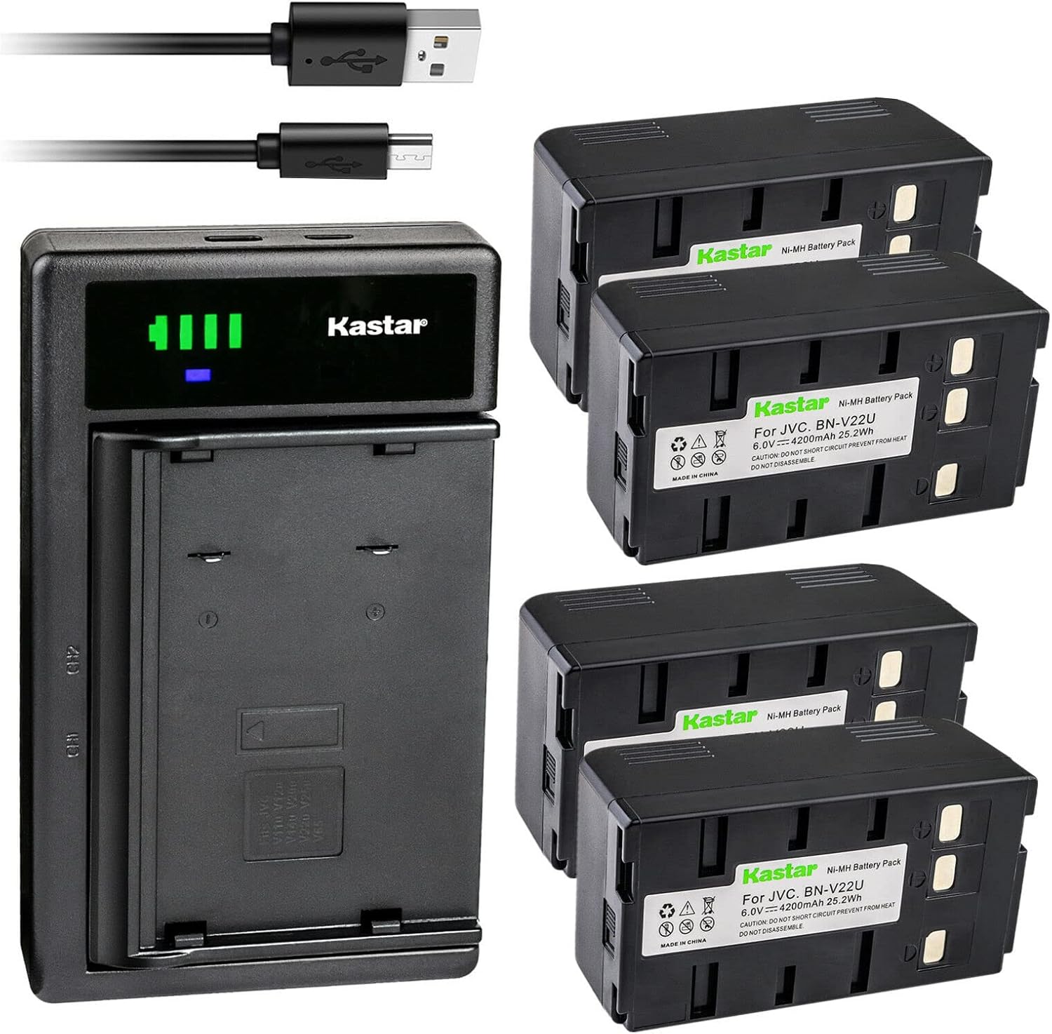 Kastar 4-Pack Battery and Smart USB Charger for JVC Camcorders