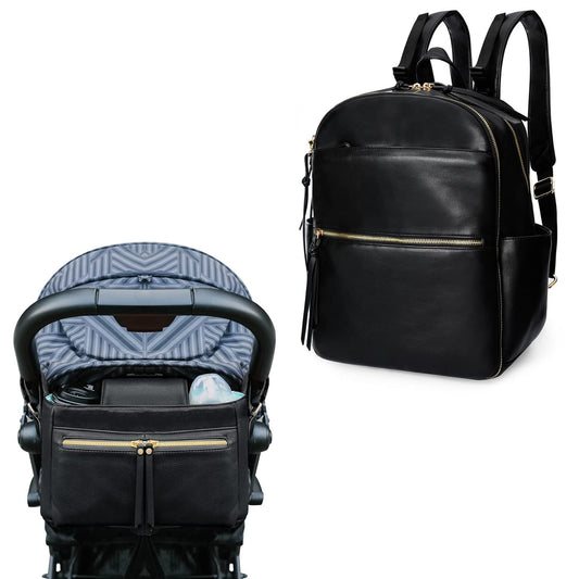 Stylish Leather Diaper Bag with Insulated Pockets