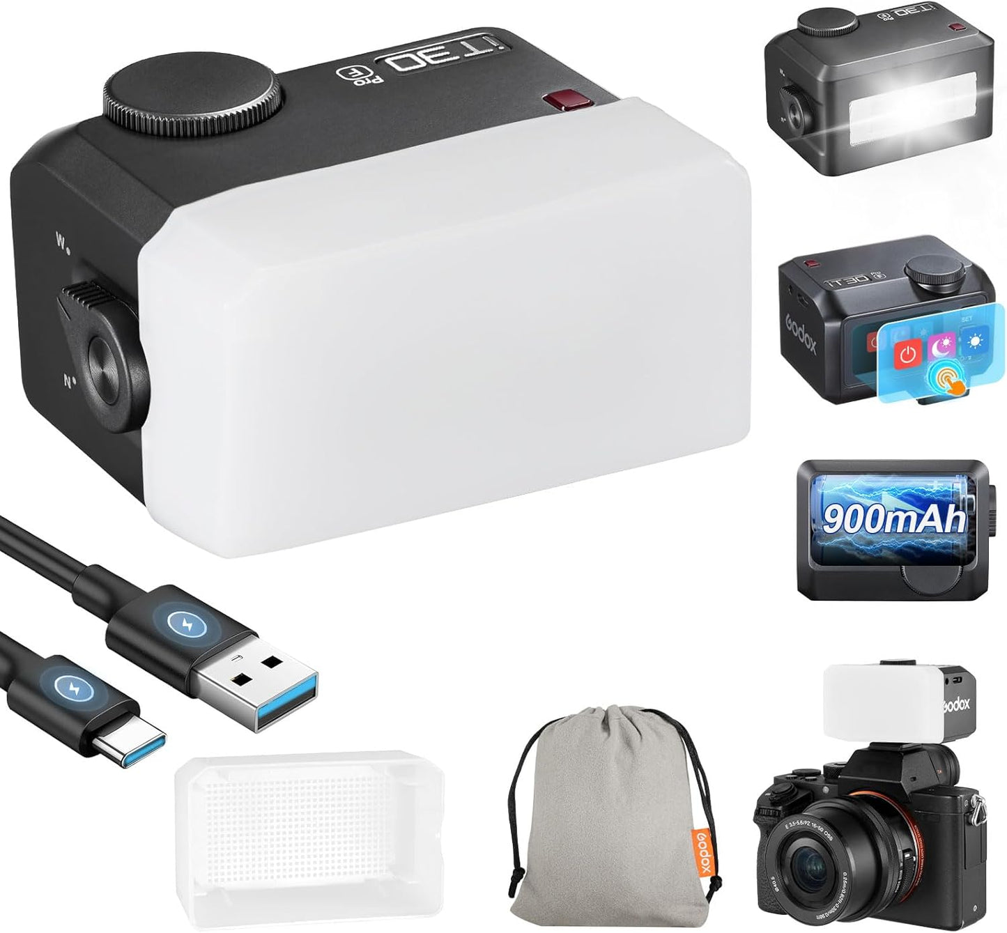 GODOX IT30ProF Mini Flash Kit for Fuji with Touchscreen and Diffuser