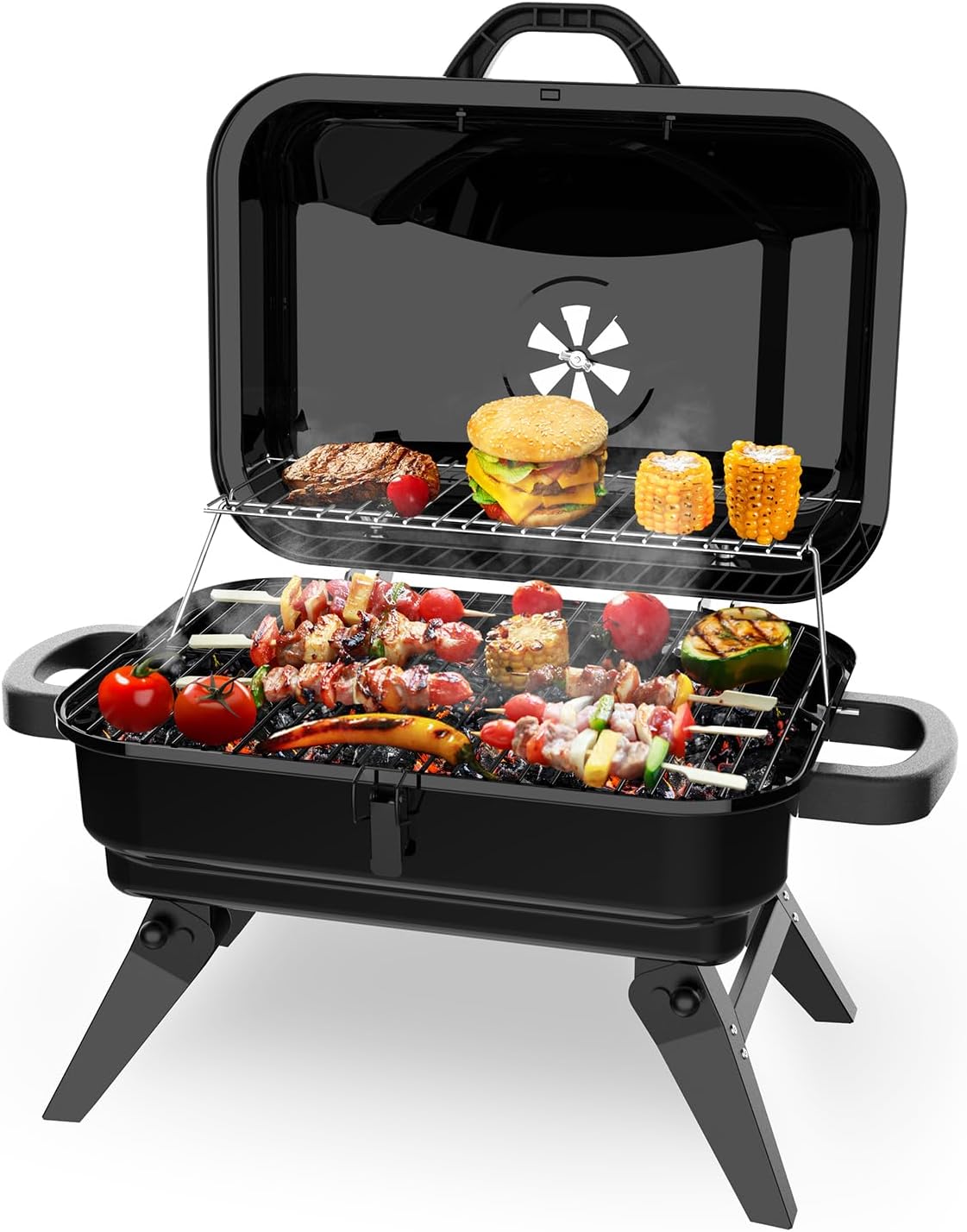 Portable Charcoal Grill with Warming Rack for Outdoor BBQs