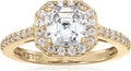 Sterling Silver Asscher Halo Ring for Women - 14k Gold Plated