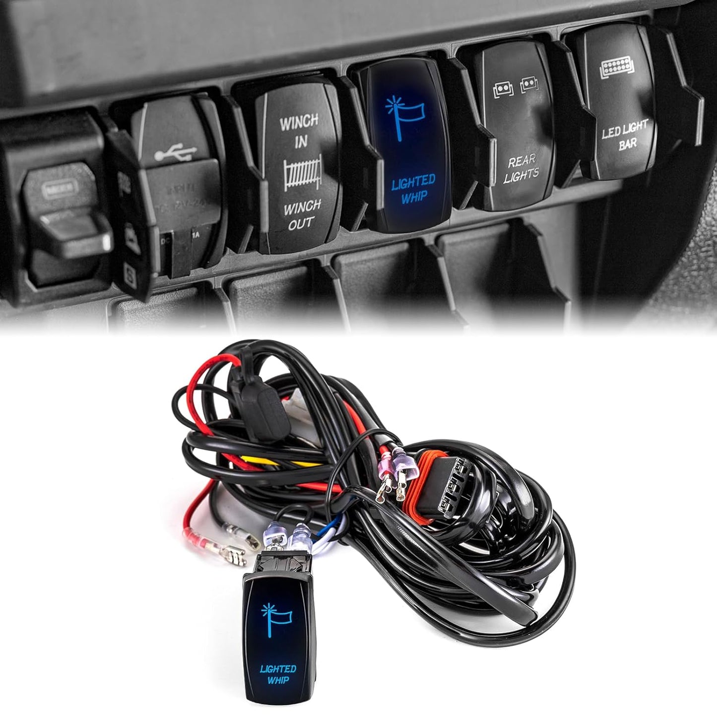 WeiSen 180W Lighted Whip Wiring Harness Kit for Polaris RZR
