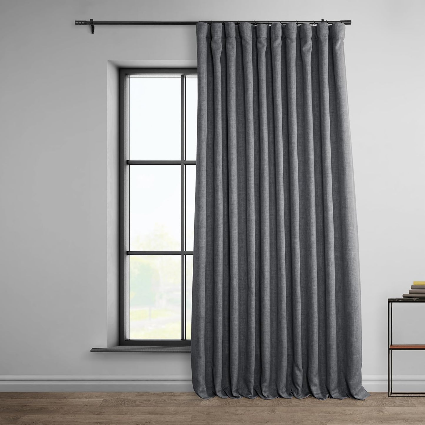 Faux Linen Curtains for Living Room - Dark Gravel 100W X 108L