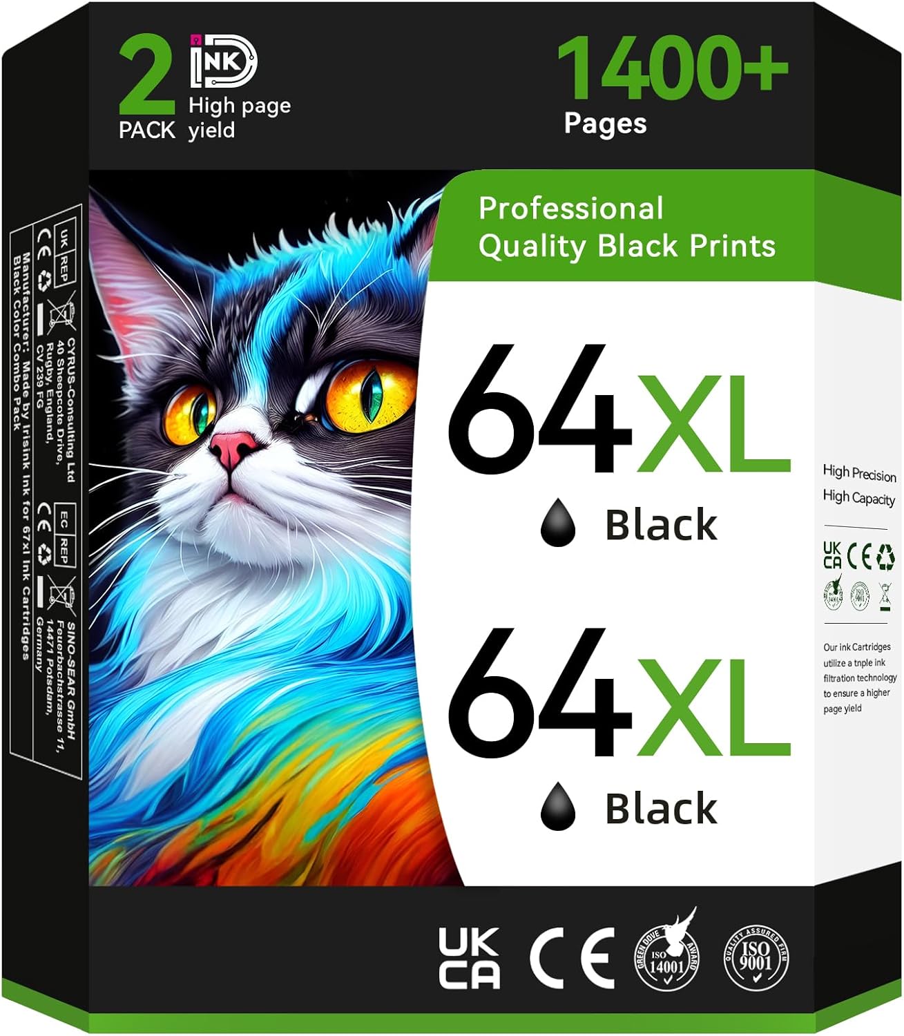 InKID Printer Ink 64 Compatible for HP 64XL Black Ink Cartridges