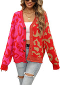 Women's Color Block Leopard Print Cardigan Sweater - Long Sleeve Style