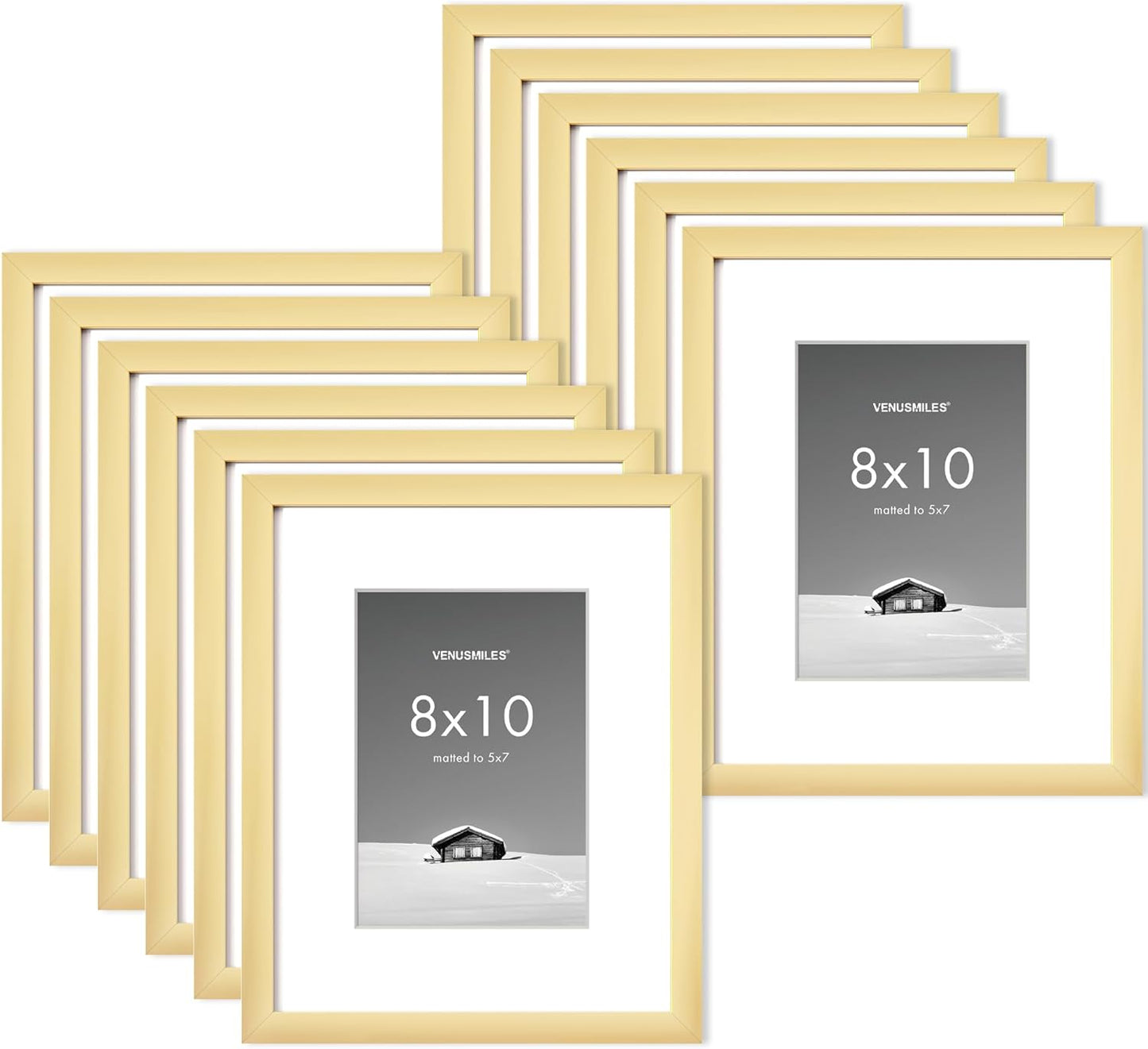 8x10 Plastic Picture Frames - Gold Wall Hanging Set of 12