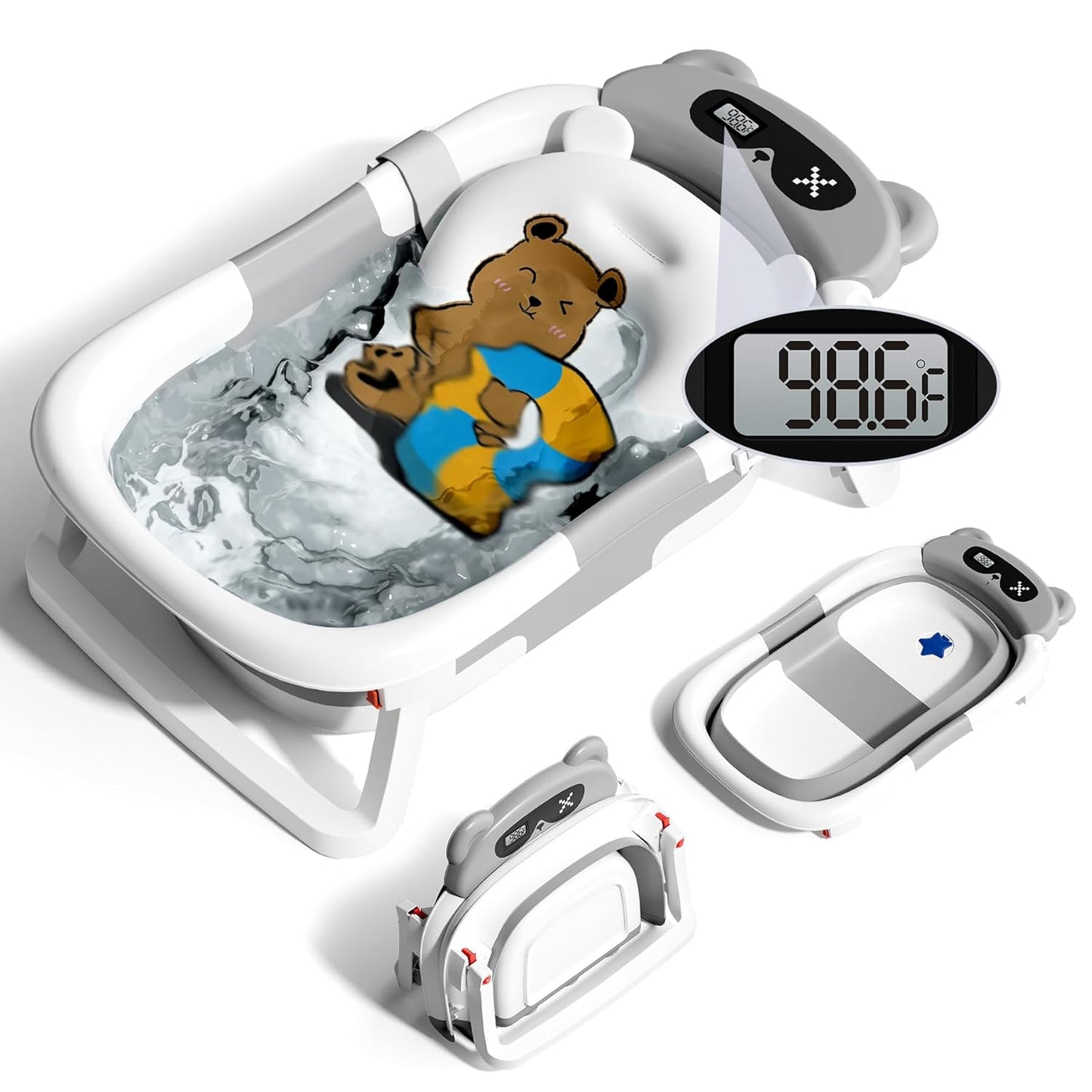Collapsible Baby Bathtub with Thermometer - Comfort & Convenience!