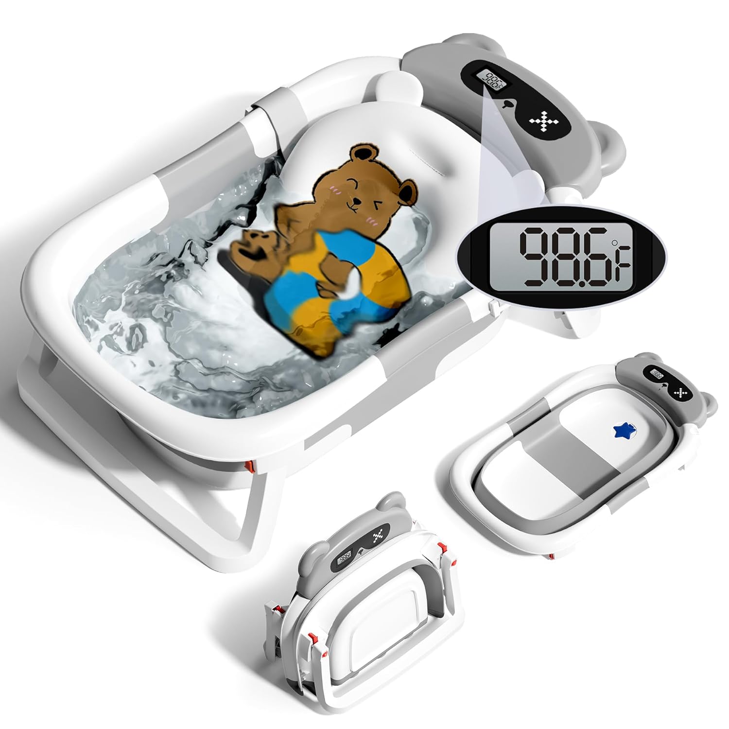Collapsible Baby Bathtub with Thermometer - Comfort & Convenience!
