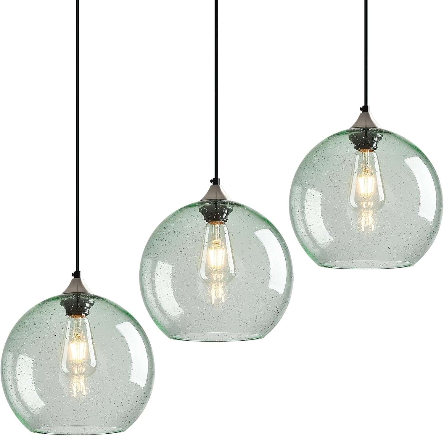 Light Green Glass Pendant Lights for Modern Kitchen Island