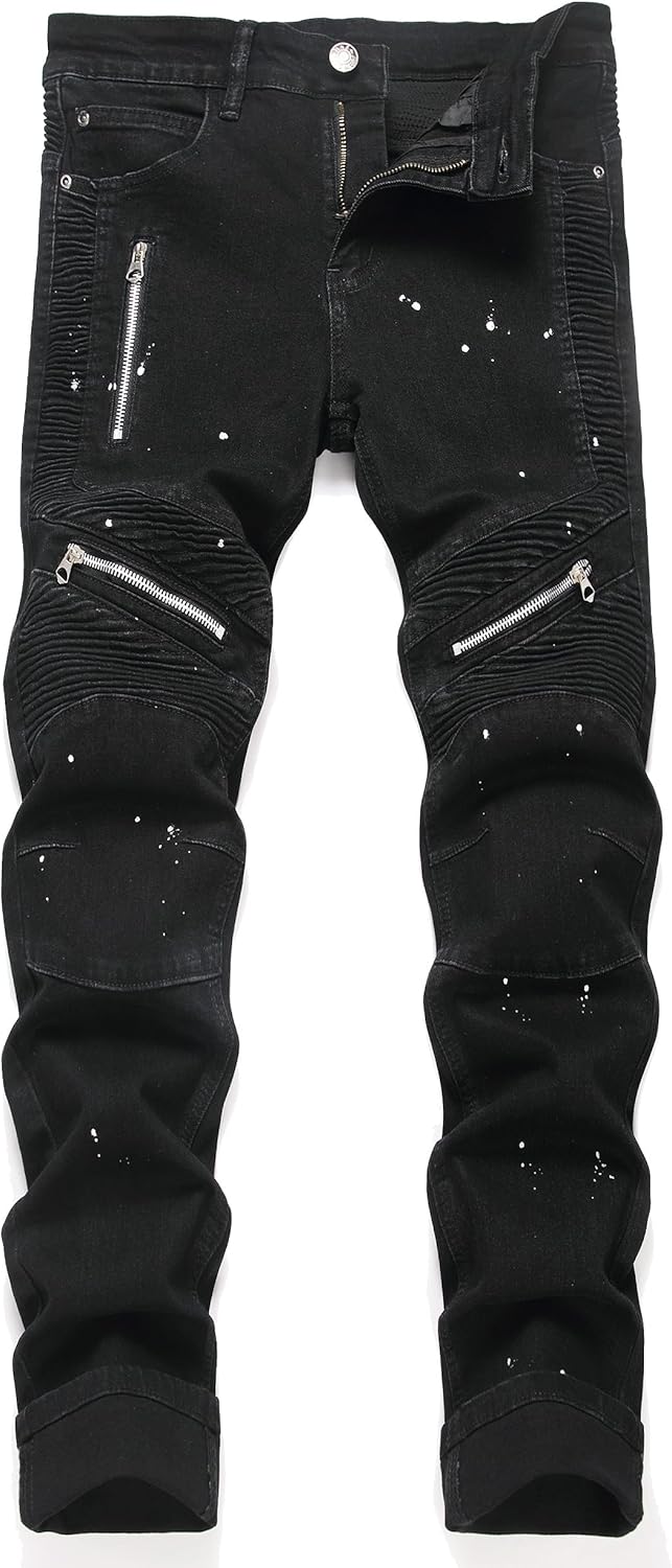 AITITIA Men's Biker Zipper Deco Washed Straight Fit Jeans Review