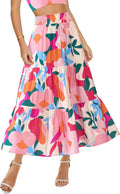 BTFBM Skirts for Women Floral Print High Waist Maxi - Pockets