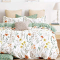 Queen Size Comforter Set Yellow Flowers & Green Botanical - Soft 600