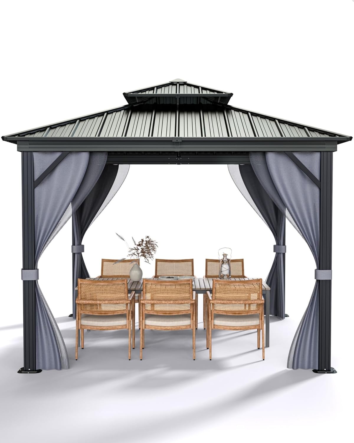 Hardtop Gazebo 8 ft x 8 ft for All Weather with Double Roof