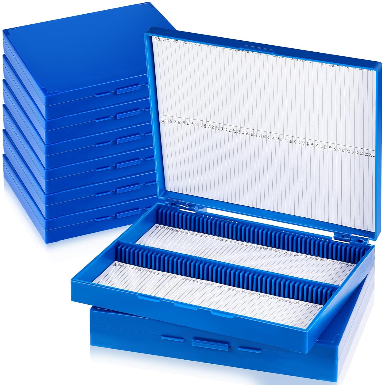8 Pcs Microscope Slide Storage Box for 100 Slides, Blue