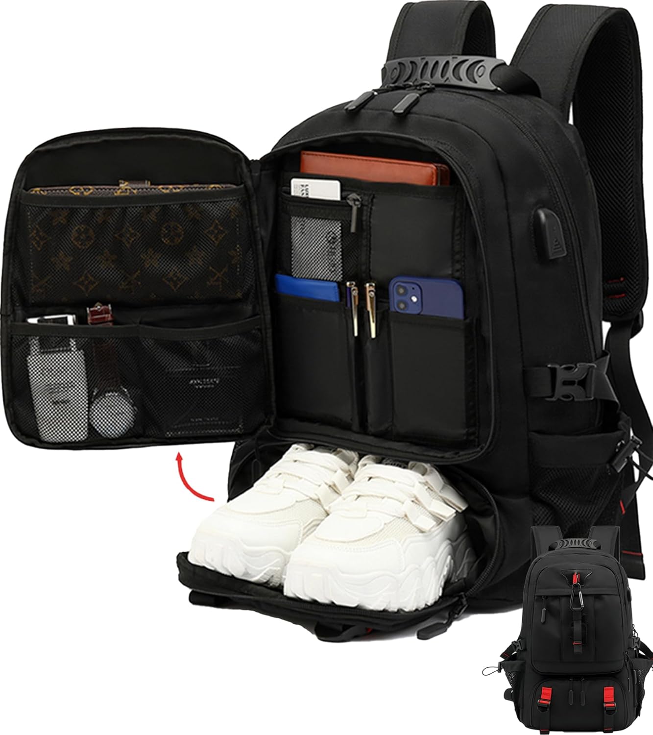 Large Laptop Backpack with Shoe Compartment for Travel and Work