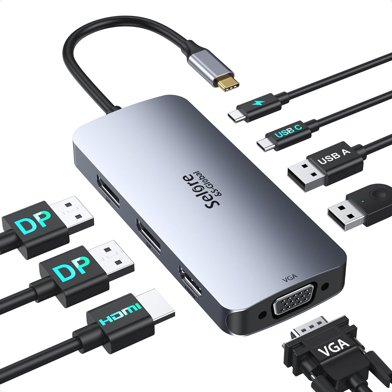 USB C Docking Station for Dual Displayport Monitors and More