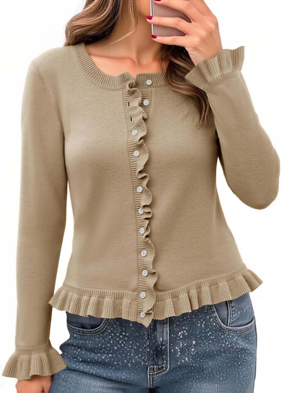 Saodimallsu Womens Ruffle Cardigan Sweaters for Chic Style